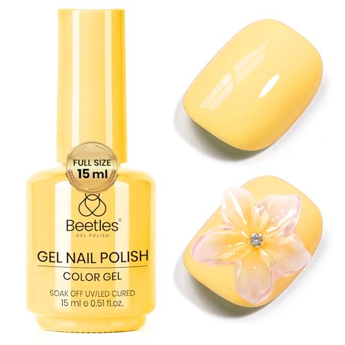 Image of Beetles Yellow Gel Nail Polish - 15ML /0.51Fl Oz, Plumeria Yellow Gel Polish, Color-Matched Bottle, Soak-Off UV LED, Long-Lasting Holiday & Summer Nails Art for DIY Beginners & Salon Pros