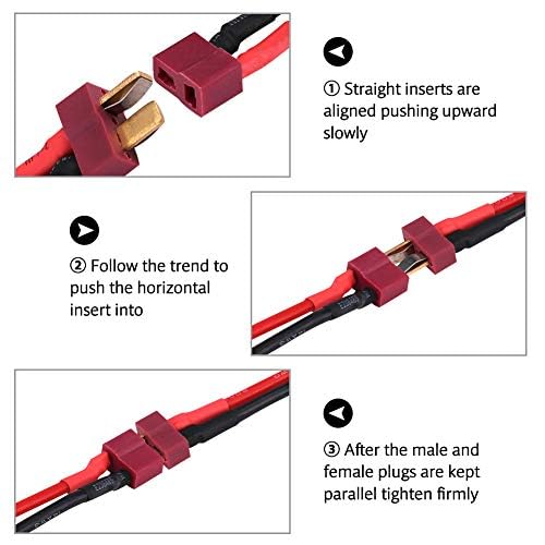 Deans to Adapter Lot de 2 câbles adaptateurs en silicone Prise T femelle vers mâle femelle 14 AWG Fil RC Sory