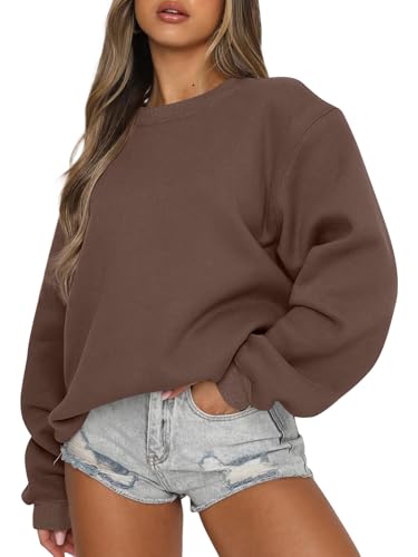EFAN Womens Sweatshirts Oversized Crewneck Y2K Fleece Hoodies Fall Fashion 2026 Teen Girls Cute Winter Clothes Sweater Brown S