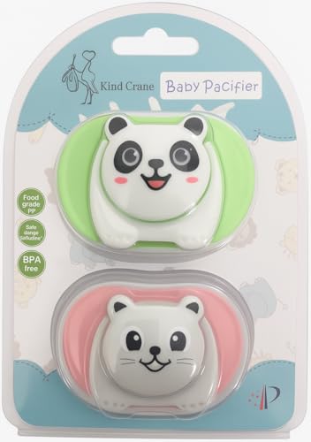 Image of Cartoon Animal Baby Toddler & Children Natural Shaped Orthodontic Pacifier /Binky (Cat and Panda Variety Pack)