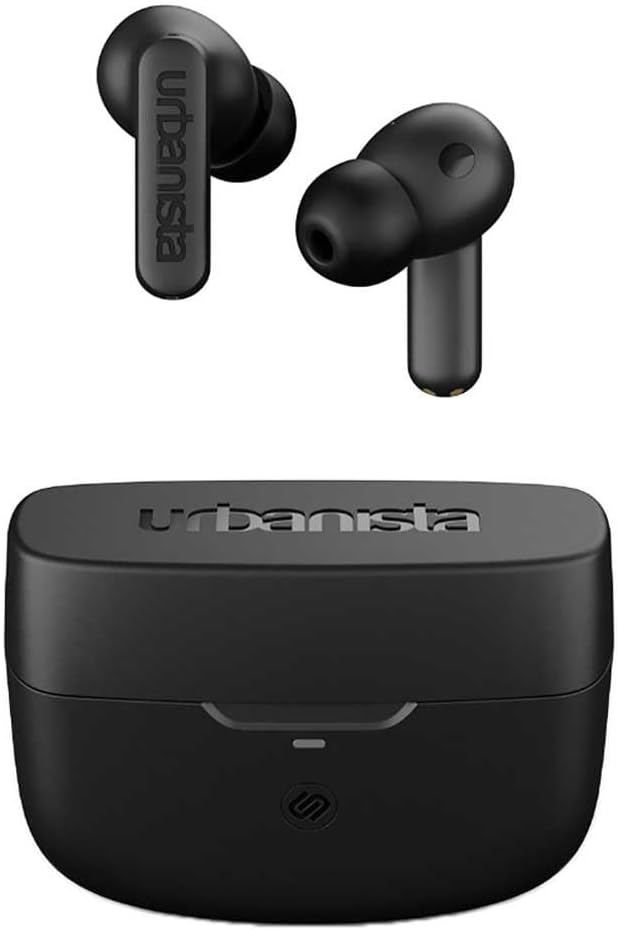 Urbanista Hybrid Active Noise Cancelling Wireless Earbuds, Deep Bass Splash Resistant Headphones, Bluetooth Multipoint Earphones, Transparency Mode, Wireless Charging Case, Atlanta, Midnight Black
