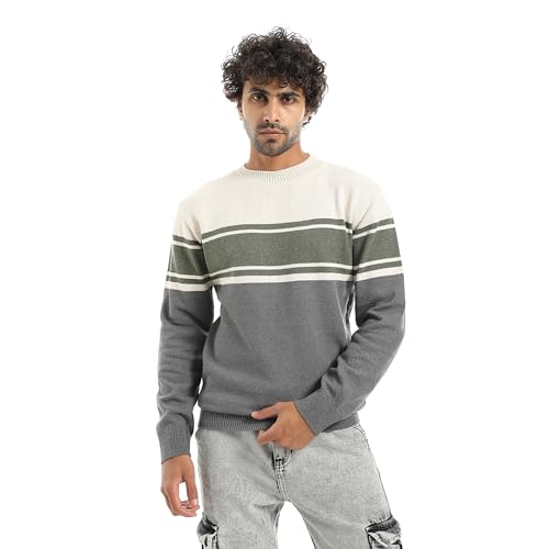 Andora Long Sleeves striped Round Neck Sweater_ dark green_ ...