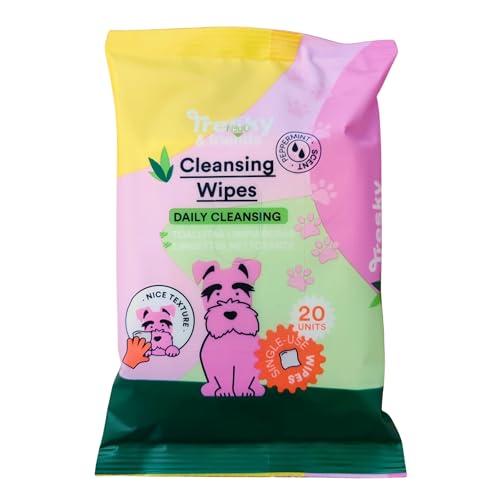 Tresky & Friends Lot de 20 lingettes nettoyantes jetables pour chiens et chats Parfum menthe - Hygiène quotidienne des pattes, du museau et du pelage - Pack de voyage compact