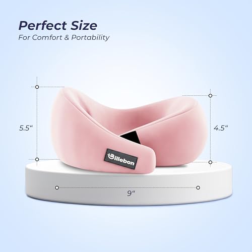 Image of Billebon Gel Infused Memory Foam Neck Pillow with Case, Travel Pillow with Adjustable Velcro Straps, Neck Pillow for Travelling & Flight Travel, Ergonomic Support for Comfort & Pain Relief (Pink)