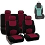 FH Group Flat Cloth Seat Covers Front Seat and Solid Rear Bench Full Set with Gift - Universal Fit for Cars, Trucks & SUVs (Burgundy)
