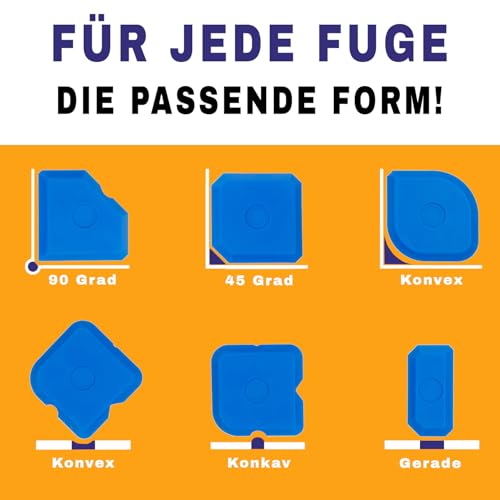 Fugenglätter Set 5 tlg. blau in praktischer Aufbewahrungsbox -Silikon Abzieher Silikonfugen Abzieher Silikonabzieher Fugenabzieher Silikon Profi Fugenglätter Silikon Fugenabzieher