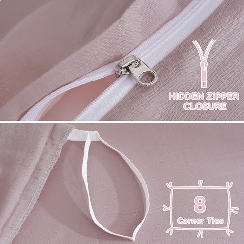Image of TOCOMOA Muslin Duvet Cover 100% Cotton Like Linen Texture Breathable Soft Comfy 3-Piece Pink Comforter Cover Bedding Set (King 104 inchx90 inch, Comforter Not Included)