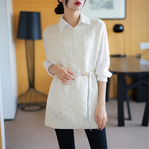 100% Cashmere Crewneck Long Sweater Vest Solid Color Knitted Slim Fit Sleeveless Pullover Sweater (Khaki9 XXL)3