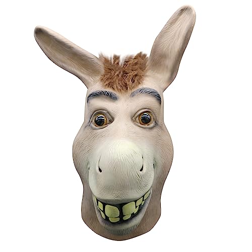 SINSEN Máscara de cabeza de burro para cosplay, máscara de látex realista de animales divertidos, máscara de fiesta para Halloween, Navidad, accesorios para hombres y mujeres