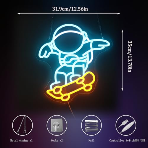 Image of inchAstronaut Skateboarding inch Space Adventure Light - Cool & Gravity-Defying LED Wall Art for Game Room, Dorm, Bedroom Decor, Dimmable USB, Awesome Gift for Sci-Fi Fans & Adventurers
