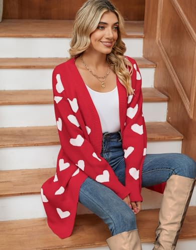 Image of Alsol Lamesa Women's Long Sleeve Heart Cardigan Sweaters V Neck Open Front Knit Coat