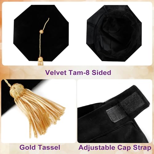 Image of Unisex Doctoral Graduation Gown with Gold Piping | Academic doctoral Cap and Gown for Graduation Ceremony