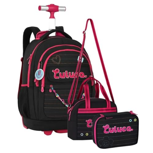 Mochila Infantil Rodinha Luluca com Lancheira e Estojo 100 Pens (Preto)