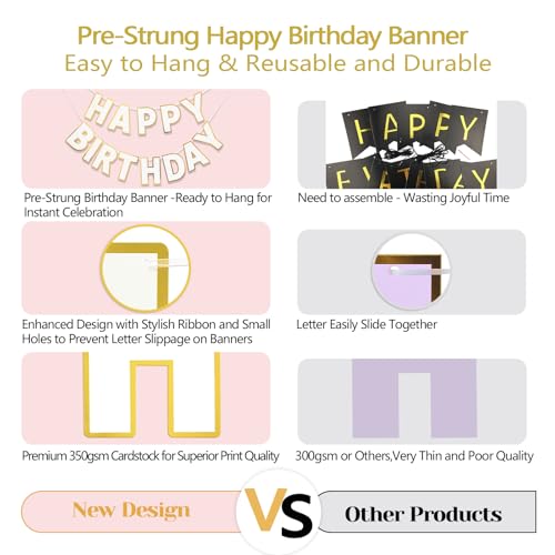 Image of Pre-Strung Happy Birthday Banner White Party Decorations