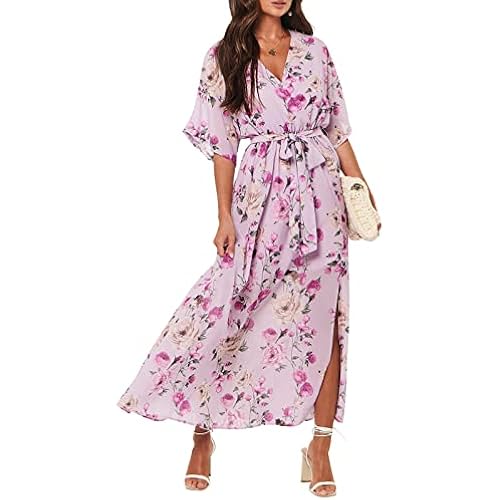 ANRABESS Womens Boho Floral Wedding Guest Maxi Dress