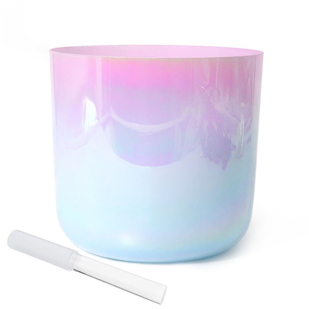 8 Inch Pink Blue Alchemy Crystal Singing Bowl, Tibetan Sound Bowl Chime Bowl, Gift For Yoga Meditation & Sound Healing, With Free Acrylic Striker & O-ring(E Note)