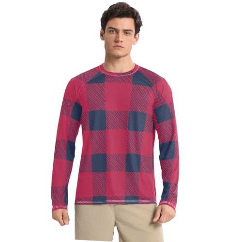 Blue Red Buffalo Plaid Sun Protection SPF Rash Guard Shirt Lightweight Elasticity UV Protection Long Sleeve Outdoors