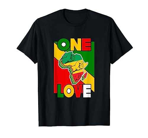 One Love África Mapa Rasta Pan africano Colores Puño elevado Camiseta