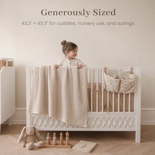 Image of Konssy Waffle Baby Blanket for Boys & Girls, Soft Newborn Swaddle Blanket | Waffle Knit, Cozy Crib Blanket Neutral for Nursery, Stroller & Toddler Bed, Machine Washable, 43 inch x 43 inch(Oat)