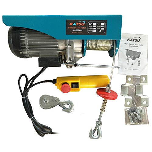 KATSU Polipasto eléctrico 800KG 1300W Cabrestante eléctrico 18M Cable de Alambre, con Control Remoto, Polipasto de Cable eléctrico para Garaje, Tienda de Automóviles, Elevador de Techo