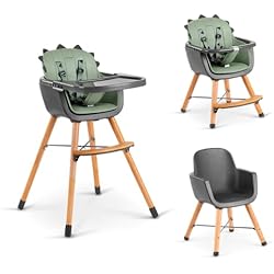 Trona Verde Beeloom - Trona Convertible Dino Throne para bebés y niños pequeños, de Color Verde con Altura Ajustable y Bandeja de Comida extraíble, Segura y Resistente a Partir de 6 Meses