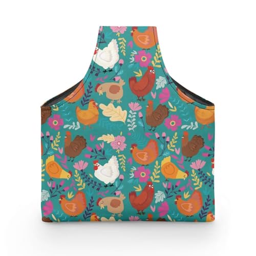 Image of KUIFORTI Boho Yarn Bag Cute Chicken Knitting Needles Holder Bag Yarn Project Bag Needlework Tool Tote Bag with Front Zipper Pocket Lightweight Casual Shopping Handbag Large Size