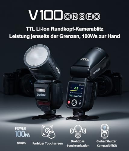 Ficha técnica Godox V100 S 100W TTL Flash de Cámara para Sony 2.4G Flash de Cámara Inalámbrico de Cabeza Redonda con Flash Externo SU 1 HSS 1 8000s 2980mAh Flash de Batería de Litio Godox V1Pro S Actualizado - Fernando Cortés
