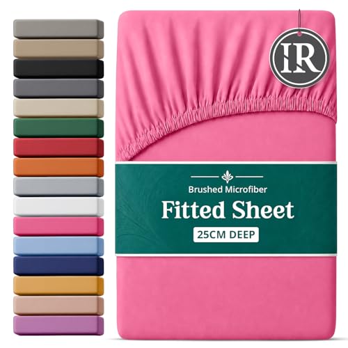 Imperial Rooms Fitted Sheet Single 91x190cm, Hot Pink - Deep Pocket 25CM Bed Sheets Elastic Corners Easy Care Brushed Microfiber Fade-Resistant, Breathable & Shrinkage Bottom Sheet