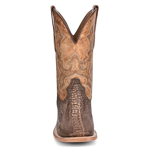 CORRAL MEN'S BROWN/SAND OSTRICH LEG EMBROIDERY WIDE SQ. TOE RODEO COLLECTION, LEATHER WITH RUBBER INSERT SOLE, WESTERN A42893