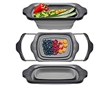 Comfify XL Large Kitchen Strainer - Collapsible Silicone Over-The-Sink Colander with Extendable Handles - Use with Pasta, Fruit, Berries & Veggie - 6 Quart - Gray