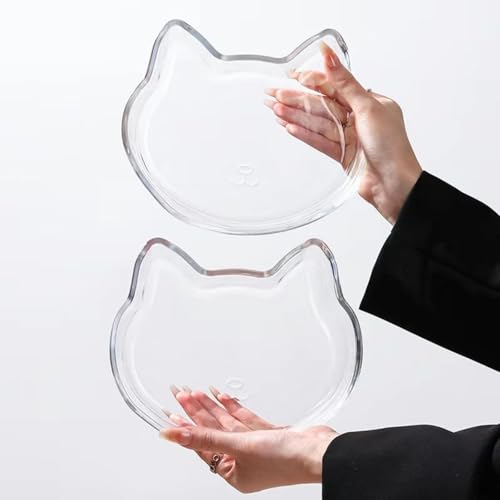 NLKDQN お皿 ガラス皿 猫 ねこ パスタ サイド 前菜 パン皿 サラダ洋皿 デザート ディナー パスタ皿 カレー皿 ランチプレート 皿 オードブル皿 大皿 盛り合わせ 洋食器 家庭用 業務用 かわいい おしゃれ 副菜皿 前菜皿 果物皿 ガラス製 食器