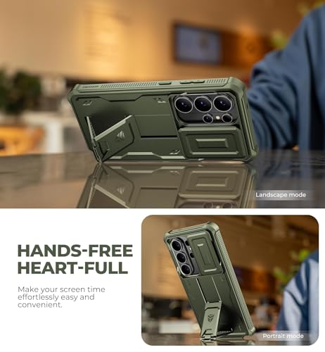Image of Dexnor for Samsung Galaxy S26 Ultra Case with Upgraded Slide Camera Cover & 2 Front Frames & Built-in Screen Protector & Kickstand, Heavy-Duty Rugged Case Full-Body Protective Cover(2026),Army Green