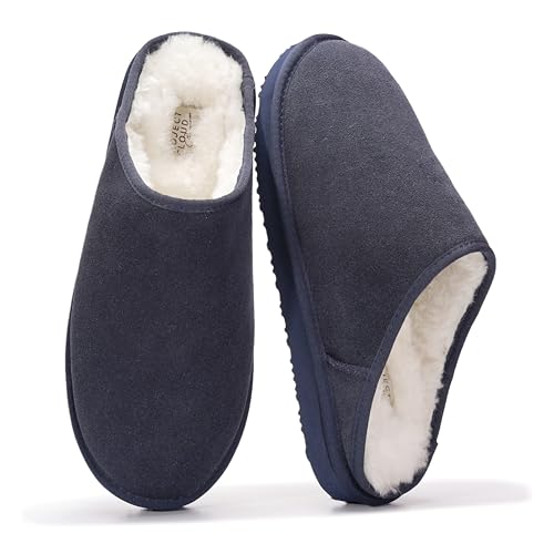 Image of Project Cloud Men's 100% Genuine Leather Shearling Memory Foam Slippers | Genuine Shearling Lining and Lightweight Non-Slip Indoor & Outdoor Wear Slippers for Men - Water-Resistant Mens Slippers