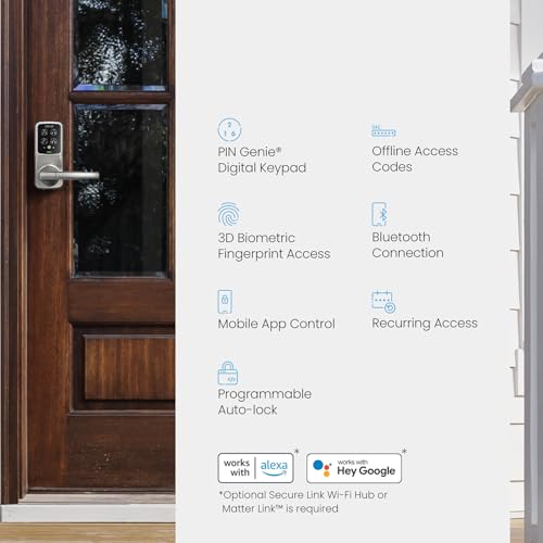 Lockly Secure Plus Bluetooth Smart Door Lock, Keyless Entry with PIN Genie® Digital Keypad, 3D Biometric Fingerprint Sensor Front Door Lock with Handle, Voice Control & Auto Lock - Latch Edition thumbnail 10