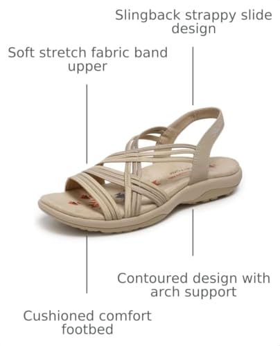 Image of Skechers Women's Reggae Slim Simply Stretch Sandal | Skechers Memory Foam Footbed, Stretch Fit, Machine Washable, Vegan, Strappy Gore Slingback Sandal