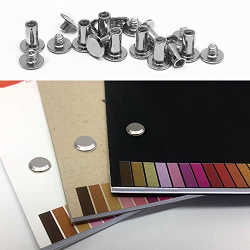 Uenhoy 30 Set Phillips Head Chicago Screws M5 x 12mm Binding Screw Posts 1/2 Inch Leather Nail Rivets Chicago Button for DIY Craft Leather Belt Bookbinding, Silver - Thumbnail 2