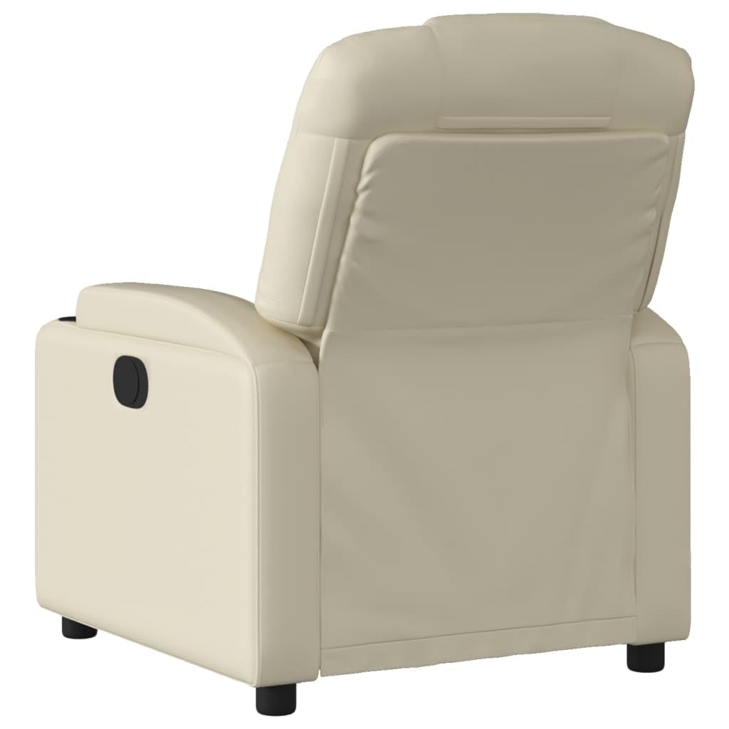 Sillón de relax eléctrico de piel sintética con función reclinable, 135 grados, soporte para bebidas y bolsillo lateral, marco de madera y metal, soporta hasta 110 kg, color crema