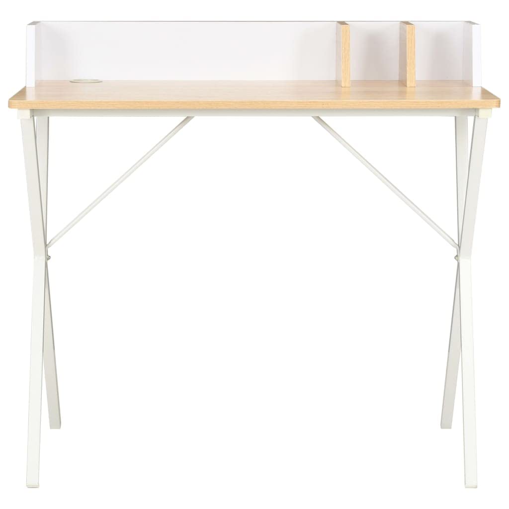 Scrivania da 80 x 50 x 84 cm, scrivania per computer con ripiano e gambe a X, piccola scrivania da ufficio, tavolo da lavoro, tavolo per laptop, per casa e studio, bianco e marrone rovere