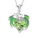 Plesitep Dragon Necklace Sterling Silver Birthstone Wyvern Necklace with Heart Shaped Crystal Jewelr