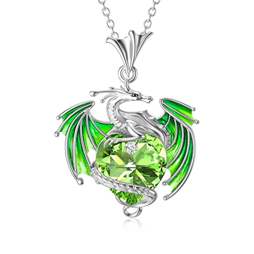 Plesitep Dragon Necklace Sterling Silver Birthstone Wyvern Necklace With Heart Shaped Crystal Jewelry Gift For Women Girl August Birthstone #TOP6
