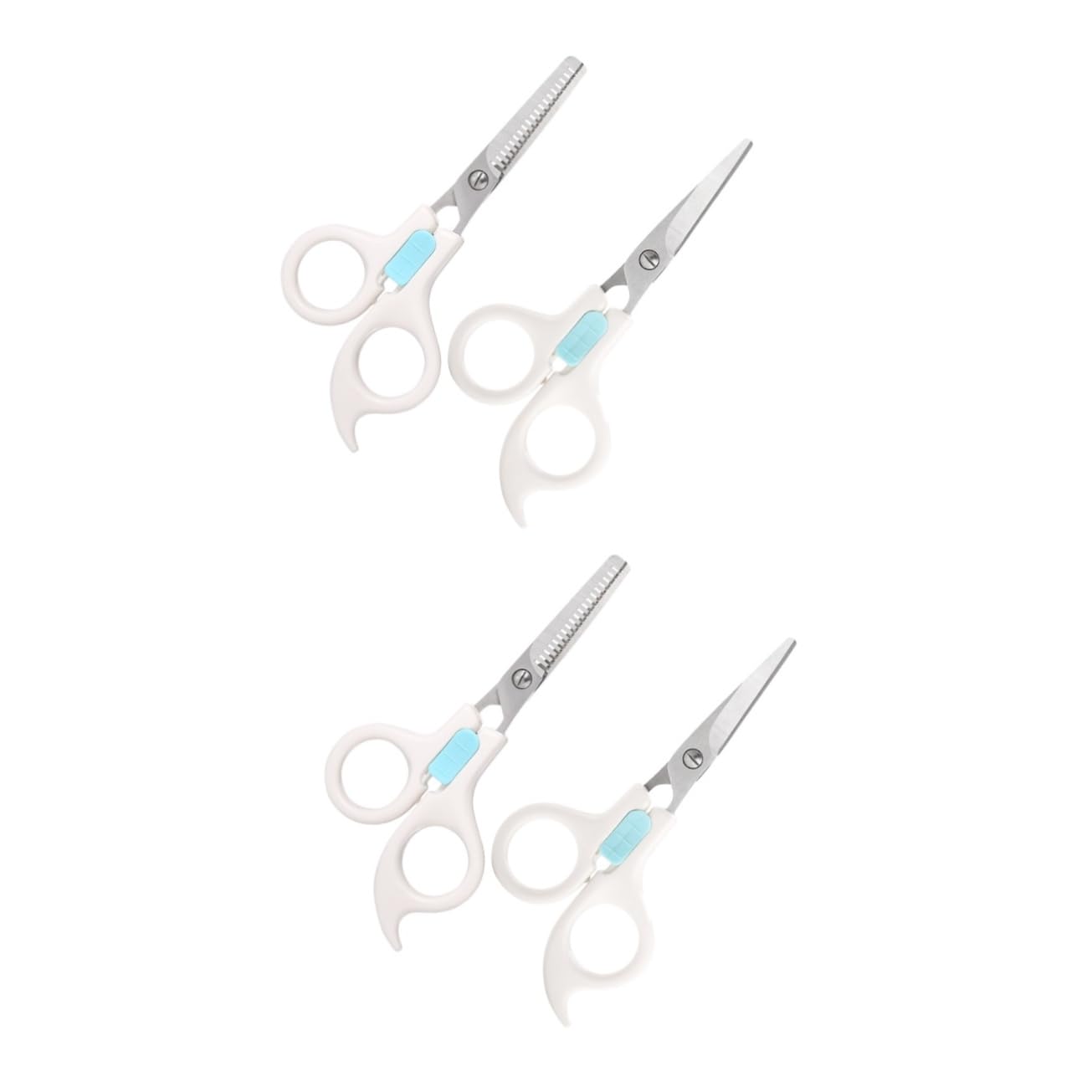 DOITOOL 4pezzi Forbici Per Ragazzo Ragazza Con Sicurezza Forbici Sfoltire e Tagliare Per Uso Domestico Strumenti Di Acconciatura Per Ragazzo Ragazza Punta Piatta Punta Dentata Bianco
