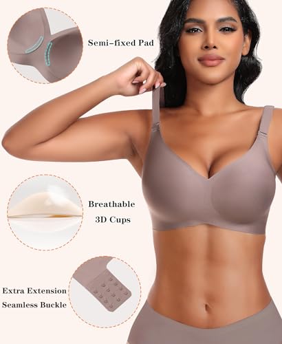 Image of DOCUMO Wireless Bras for Women No Underwire Seamless Push Up Bras with Support and Lift, V Neck Bralette with Bra Extender