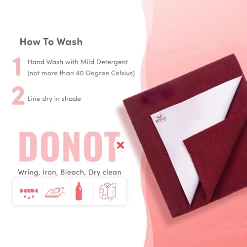 Image of Mylo Baby Waterproof Mattress Protector for Baby (0-3 Years), Extra Absorbent, Soft and Reusable Quick Dry Sheets (Medium, 100cm x 70cm, Maroon)