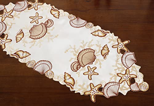 Granddeco Summer Table Runner 13"×34" Embroidered Cutwork Beach Seashell Table Topper For Home Kitchen Dining Summer Holiday Tabletop Decoration (Runner 13"×34", Brown) #TOP4