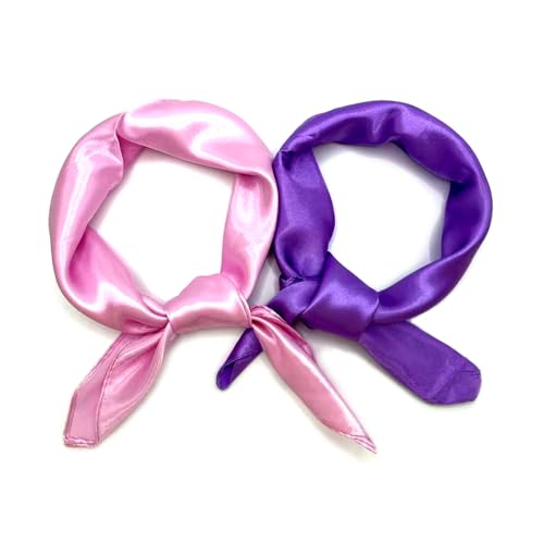 2 Packs Satin Neck Scarf 23.6 Inch Solid Square Neck Scarves Handkerchief for Women Halloween 80s Party Accessory