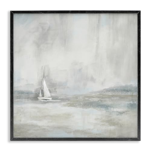 Stupell Industries Abstract Sailboat Drifting Ocean Waves Beige Neutrals, Design by Daniel Sproul,White