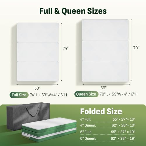 Image of Softa Tri-Fold Mattress Queen 4 Inch, Cooling Gel Memory Foam, Washable Cover, Non-Slip Base, Viscose from Bamboo, Certi-PUR & Oeko-TEX Certified, Space-Saving Floor Bed for Guest, Camping, Yoga, RV