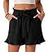 PrinStory Shorts Damen Sommer High Waist Kurze Hose Gürtel Breites Bein Shorts Leicht Sommershorts Mit Taschen (Schwarz,L)