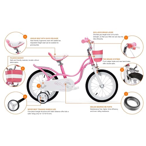 Image of Royalbaby Princess Girls Kids Bike 12 14 16 18 20 Inch Children Bicycle with Basket for Age 3-12 Years