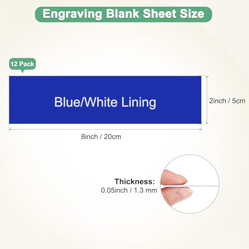 Image of M METERXITY 12-Pack Engraving Blank Materials Double Color 8x2 Inch, 1.3mm Thick ABS Plastic Sheet Yard Signs Name Plate for Door /Office /Home /Conference /Hotel /DIY Carving[Blue /White]